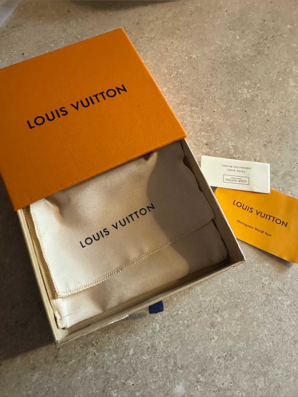 Authentic Louis Vuitton Orange Box with Beige Branded Dust Bag